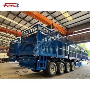 Feichi 4 Axles Heavy Transport Cargo High Side Fence Semi Trailer Fence Flatbed Truck Trailer Fence Cargo Semi Truck Trailer